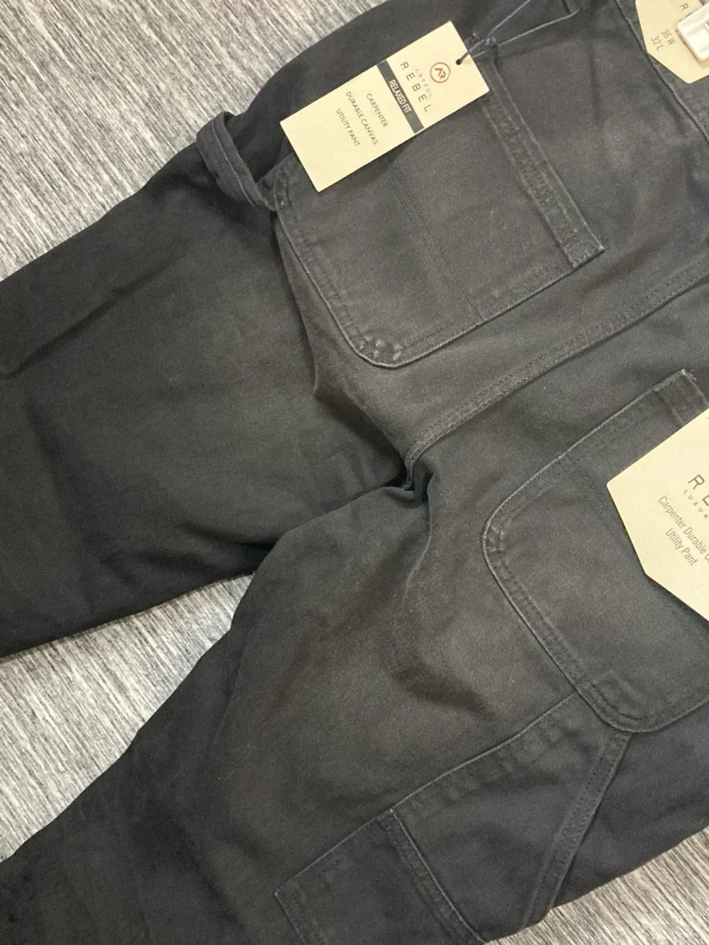 Artful Rebel Men’s Black Relaxed Straight Fit Men's Carpenter Utility Pant Jeans